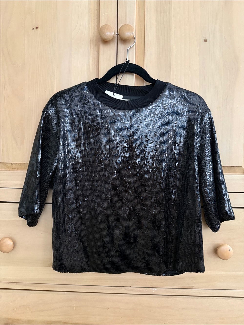 Elan Black Sequin Short Sleeve Sweatshirt